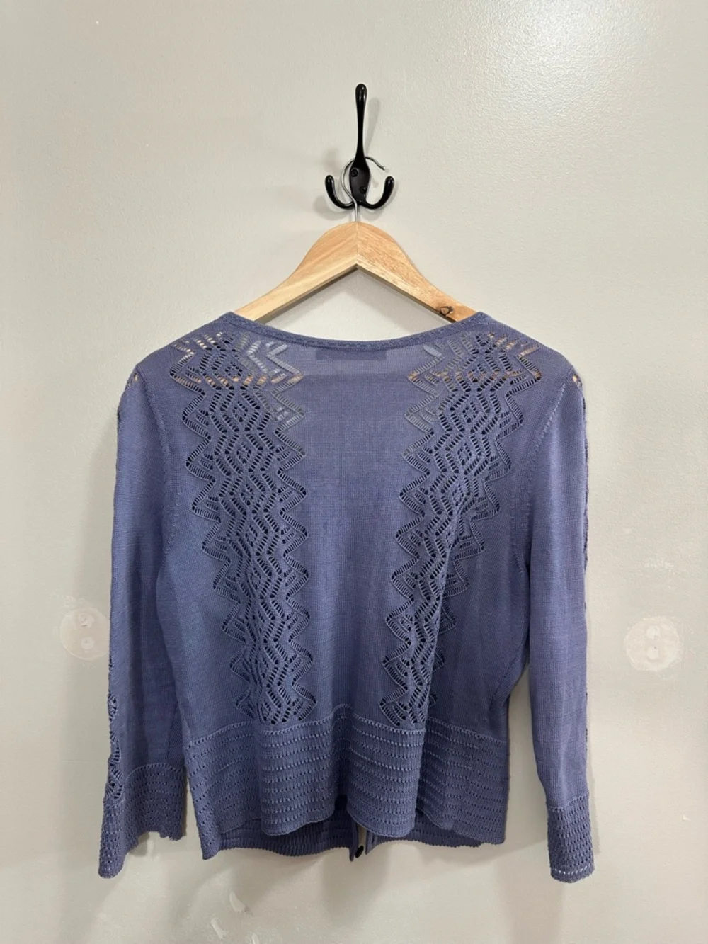 Peruvian Connection Blue/ Purple Crochet Knit Button Cardigan Size M - Picture 5 of 8